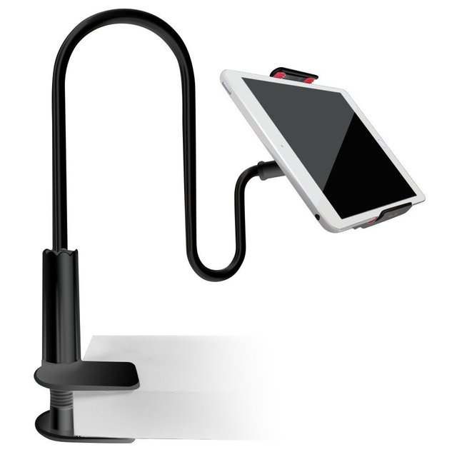 Lazy Clamp Heavy Duty Flexible Portable Goose Neck Phone Tablet Stand Desk Clip 6-10 Inch Black ABS 75cm All Brands