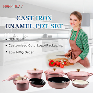 Kitchen Wares Pink <strong>Enamel</strong> Cooking <strong>Pots</strong> Cast Iron Cookware Casserole Sets for Resale