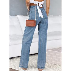 Sidefeel <b>Women's</b> Size 4 Zimbaplatinum Trendy Loose Denim High Waisted Straight Leg <b>Stretchy</b> Blue <b>Jeans</b> Breathable Wide Leg China - Product Image 3