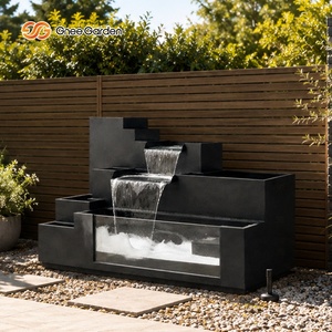 Fontaine d'eau électrique à plusieurs niveaux en acier galvanisé noir pour patio extérieur, cascade moderne pour aménagement paysager extérieur - Product Image 6