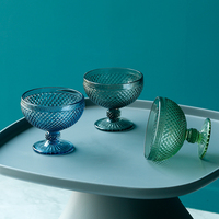 Bol en verre sodocalcique à pied, gaufré diamant, 374 ml, multicolore, rétro, résistant au lave-vaisselle, pour salade de fruits, pouding, mousse, dessert