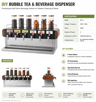 Distributeur de sirop commercial à 6 têtes, équipement de distribution multi-embouts pour bubble tea, idéal pour les salons de thé et les magasins de thés aux fruits