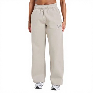 Pantalones Deportivos de Felpa para Mujer, Anchos, con Logotipo Bordado, Corte Holgado, Largos, Casuales, Cintura Media, Color Beige - Product Image 1