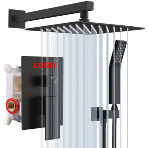 Sistema de grifería negra para baño y <span class=keywords><strong>ducha</strong></span>, montado en la pared, con efecto lluvia, <span class=keywords><strong>mezclador</strong></span> de <span class=keywords><strong>ducha</strong></span> oculto, juego de grifería - Product Image 1