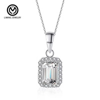 Collier Pendentif Géométrique Femme XMZ110 en Argent Sterling 925 avec Moissanite Taille Radiant Carrée 1 Carat et Zircon Brillant – Bijoux Fins Tendance