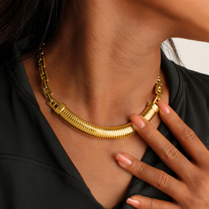 Collana geometrica dorata placcata per clavicola con colletto Hip Hop personalizzato in acciaio inossidabile - Product Image 3