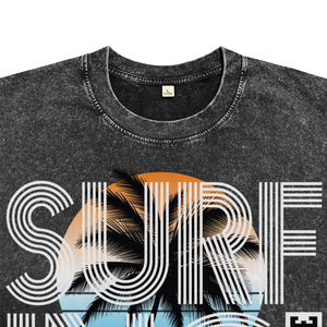 Camisetas Transpirables para Hombre con Lavado Ácido Negro y Teñido en Prenda, Estilo Urbano, Playa y Surf de California, Estampado DTG, de Algodón, para Venta al por Mayor - Product Image 3