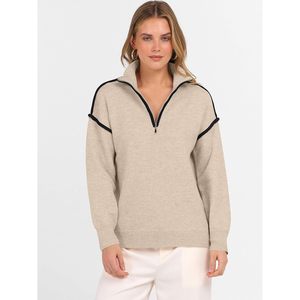 Pull en maille décontracté pour femme, col en V, manches longues, fermeture éclair quart de tour, anti-boulochage, idéal pour l'automne - Product Image 4