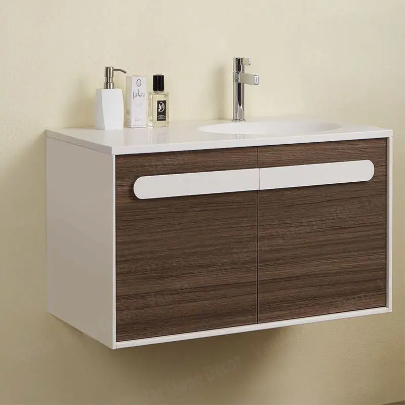 Sang trọng rắn gỗ phòng tắm ngăn kéo lưu trữ Vanity tủ với nửa mặt trăng gương rửa lưu vực cho khách sạn phòng tắm