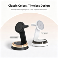 Chargeur sans fil magnétique 3 en 1 de haute qualité, chargeur sans fil de bureau 25W avec lumière nocturne chaude pour téléphone, montre et écouteurs