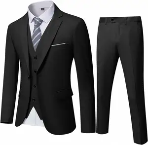 Traje ajustado de 3 piezas para hombre, conjunto de pantalones de chaleco de chaqueta sólida de un botón con corbata