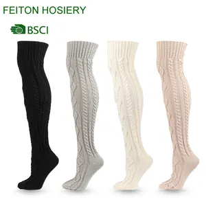 Chaussettes en tricot pour femmes et filles, chaussettes d'hiver, au dessus du genou, pour cuisses hautes, chauffe-jambes, nouvelle collection