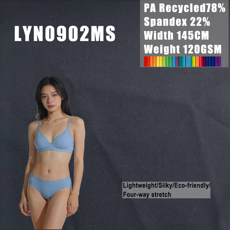 Lightweight Eco-Friendly Silky Recycled Nylon 4 Way Stretch 120GSM Fabric for Underwear Loungewear Skin Friendly Apparel