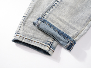   <span class=keywords><strong>Jean</strong></span> bleu clair pour <span class=keywords><strong>homme</strong></span>, style urbain, déchiré, motif éclaboussures d'encre, denim vintage délavé, coupe slim stretch, pantalon en <span class=keywords><strong>jean</strong></span> de créateur - Product Image 6