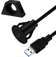 Câble d'extension USB 3.0 mâle vers USB-C 3.0 femelle à montage sur panneau pour tableau de bord de voiture, camion, bateau, moto, 0,9 m