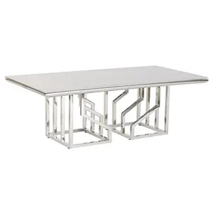 Table basse en acier et verre 120x60x40cm effet marbre - Product Image 2