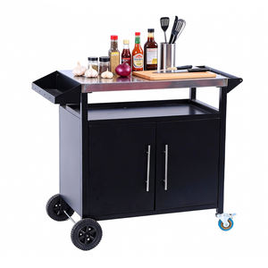 मोबाइल फूड ट्रक रोलिंग व्हील चल रसोई द्वीप पाटियो डाइनिंग टेबल बीबीसी भोजन प्रीप स्टोरेज कार्ट शिविर वैगन कैंटर कार्ट - Product Image 4