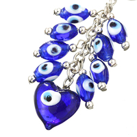 Porte-clés vintage bleu turc en alliage de zinc, avec perles et pendentif Cœur Œil Turc, pour sac et décoration de voiture
