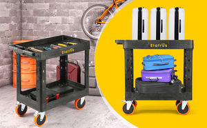 Établi utilitaire en plastique robuste avec plate-forme profonde et roues pivotantes complètes pouvant contenir en toute sécurité un chariot à outils de service à 2 niveaux de 550lb - Product Image 6