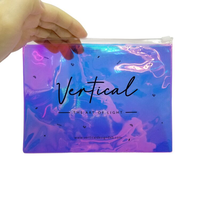 Sac cosmétique personnalisé pour femmes en PVC holographique laser, sac à fermeture éclair transparent holographique, sac à maquillage à fermeture éclair