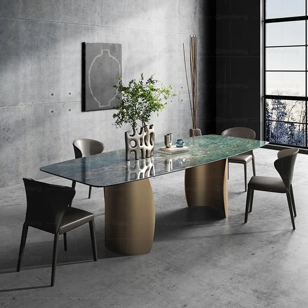China en línea tienda de muebles de mesa de comedor con bronce base tianjin decente 63 moderno piedra oval mesa de comedor <span class=keywords><strong>w</strong></span>/de bronce de carbono