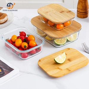 Modern Single Tier Borosilicate Glass <strong>Bento</strong> <strong>Box</strong> Square Shape Storage Jar with Bamboo Lid for Freshness Preservation Lunch Boxes - Product Image 3