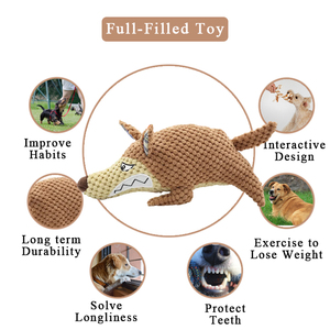 Kızgın kurt mısır taneleri peluş doldurulmuş hayvan oyuncaklar köpekler gıcırtılı sert köpek oyuncak agresif Chewers için - Product Image 6