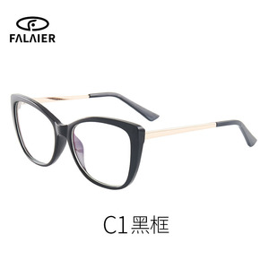 Montures de lunettes Falaier Cat Eye TR90, monture complète, anti-lumière bleue, lunettes d'ordinateur C1, monture noire - Product Image 1