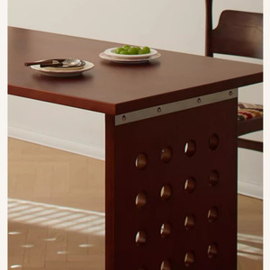 โต๊ะรับประทานอาหารไม้เนื้อแข็งแบบวินเทจ ดีไซน์ทรงสี่เหลี่ยมผืนผ้า แข็งแรง ทนทาน เหมาะสำหรับใช้ในห้องรับประทานอาหารที่บ้าน - Product Image 3