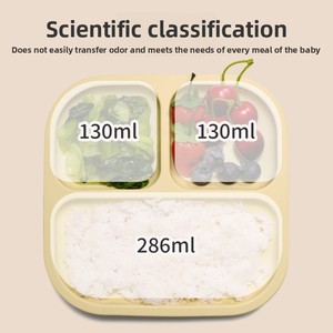 Vente en gros <span class=keywords><strong>de</strong></span> contenants <span class=keywords><strong>de</strong></span> rangement carrés en silicone mignons à 3 compartiments, sûrs et réutilisables, assiette à dîner <span class=keywords><strong>pour</strong></span> enfants <span class=keywords><strong>pour</strong></span> l'utilisation alimentaire dans la cuisine - Product Image 5