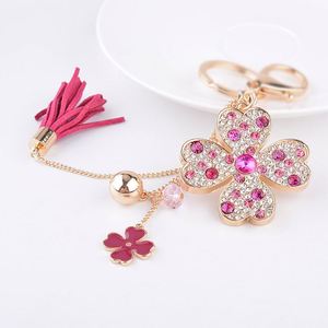 Porte-clés <span class=keywords><strong>en</strong></span> métal exquis <span class=keywords><strong>2022</strong></span> pour femme, avec strass, trèfle à quatre feuilles et pompon, accessoire de sac, porte-clés scintillant - Product Image 4