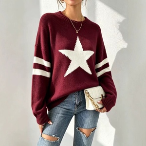<span class=keywords><strong>Pull</strong></span>-over pour femme en tricot jacquard à étoiles à cinq branches, style européen et américain, respirant ; <span class=keywords><strong>Pull</strong></span>-over ample à col rond pour l'automne/hiver - Product Image 4