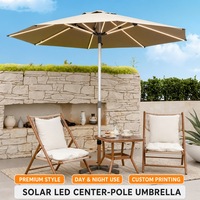 Parasol de marché solaire à LED en gros 3m avec base croisée, mât en aluminium à levage hydraulique pour café, restaurant, terrasse, jardin