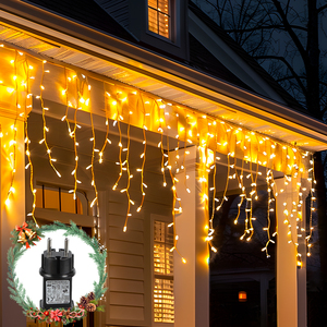 Aigostar 100 LED luci della tenda di natale 3M + 5M * 0.6M 8 modalità IP44 bianco caldo per matrimoni e feste di Halloween - Product Image 1