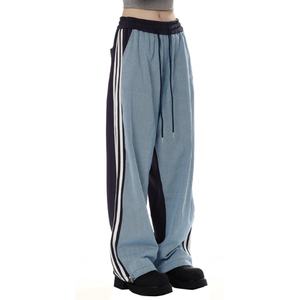 กางเกงจ็อกเกอร์ลำลองสไตล์ยูนิเซ็กส์แบบสวมใส่สบายทรงโอเวอร์ไซส์ มีเชือกผูกเอว แต่งผ้าต่อกัน สไตล์สตรีทแวร์ กางเกงวอร์มทรงหลวมสำหรับผู้ชาย ขายส่ง - Product Image 3