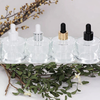 Flacon compte-gouttes en verre transparent de 30 ml (1 oz) à fond épais pour sérum de soin, huiles essentielles, crème visage, blush, emballage cosmétique