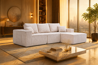 Canapé modulaire en forme de L en velours côtelé beige, extensible et convertible pour salon d'appartement