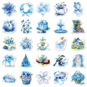 50 Pezzi Adesivi Personalizzati Impermeabili Blu Acquerello Stile Vintage Francese con Ortensie e Non-Ti-Scordar-Di-Me per <span class=keywords><strong>Diari</strong></span> e Cancelleria - Product Image 4