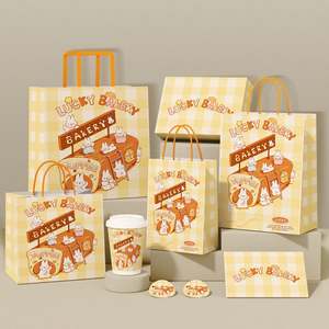 Sac en papier kraft durable avec poignées, impression personnalisée du logo de la boulangerie, couleurs rose/blanc, petite taille, pour l'utilisation alimentaire, origine Henan - Product Image 1