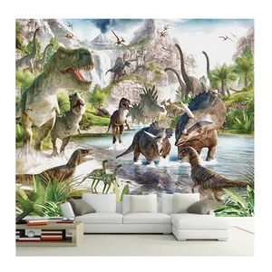 KOMNNI 3D papier peint mural personnalisé dessin animé enfants peler et coller papier peint 3D stéréo dinosaure monde toile de fond murale