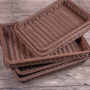 Wholesale <strong>Rectangular</strong> Shallow Hand Woven Plastic Food Bread <strong>Storage</strong> <strong>Basket</strong> - Product Image 2