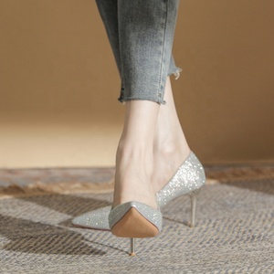 Sandalias de Tacón Alto con Pedrería, Estilo Europeo Americano, para Mujer, con Punta Abierta, Elegantes y de Lujo, para Fiestas, Banquetes y Bodas - Product Image 3