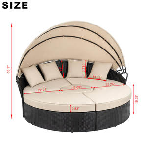 سرير نهاري مستدير من الخيزران الهندي للاستلقاء تحت الشمس في الهواء الطلق مع مظلة أثاث فناء شاطئ سرير شمس أريكة مستديرة من الخيزران الهندي بجانب المسبح - Product Image 6