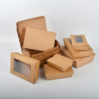 SenAng02 Vente en gros Boîte à nourriture en papier kraft Boîte à emporter pour salade de fruits Boîte d'emballage déjeuner avec fenêtre en PET PP