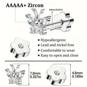 F136 Titanium Butterfly Zircon Stud <b>Earrings</b> G23 Titanium <b>Pierced</b> <b>Earrings</b> For Women Gift Jewelry - Product Image 2