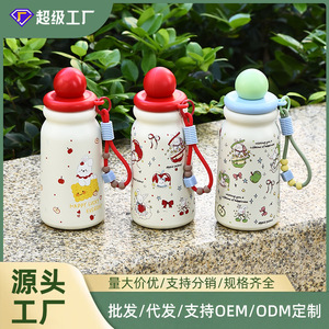 Cartoon Rabbit Stainless Steel Thermos Cup For Kids With Straw Red Apple Rabbit Design 350Ml Water Bottle - Product Image 2