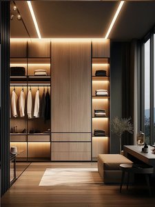 Dressing de luxe avec îlot à bijoux, armoire en verre trempé, espace vestiaire privé pour manoir - Product Image 2