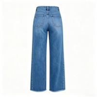 Jean taille haute à jambe large pour femme, en denim décontracté à ourlet brut, avec couture latérale, pour soirée romantique, vente en gros usine