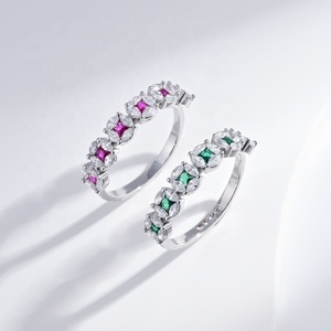 Prix de gros, bagues de mariage en argent sterling 925, émeraude, pierre naturelle, zircone colorée, bague de promesse tendance pour femme - Product Image 4