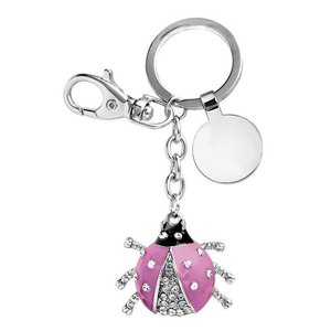 Portachiavi in cristallo a forma di coccinella rosa con strass e catena in argento per donne e ragazze - Product Image 1